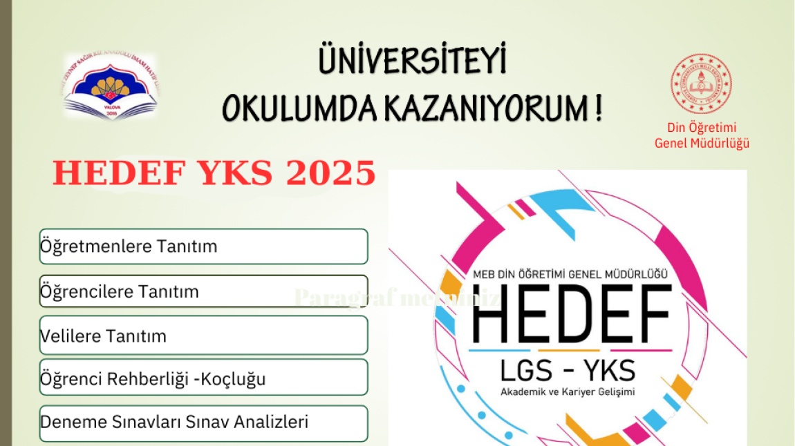 Okulumuzda HEDEF YKS 2025’e yönelik yapılan çalışma ve imkanlar